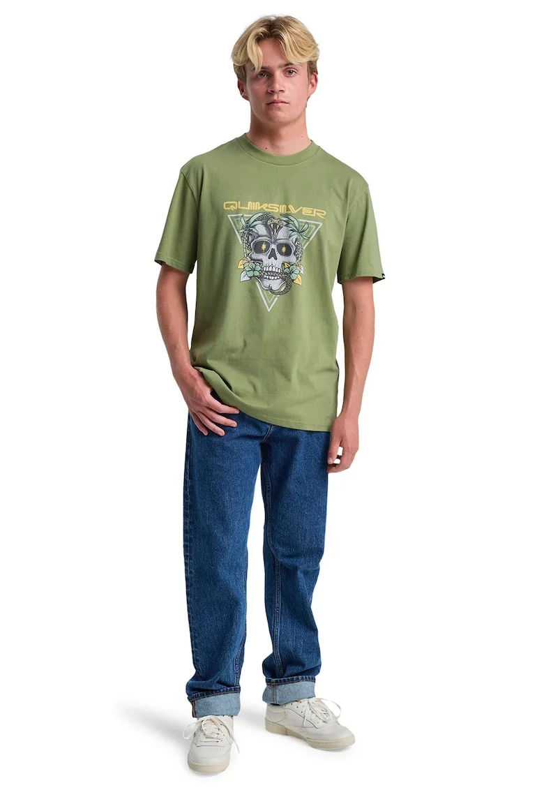Tricou din bumbac cu imprimeu, Alb/Galben/Kaki pal