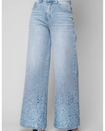Blugi lungi cu paiete Light Blue 20022, Albastru deschis
