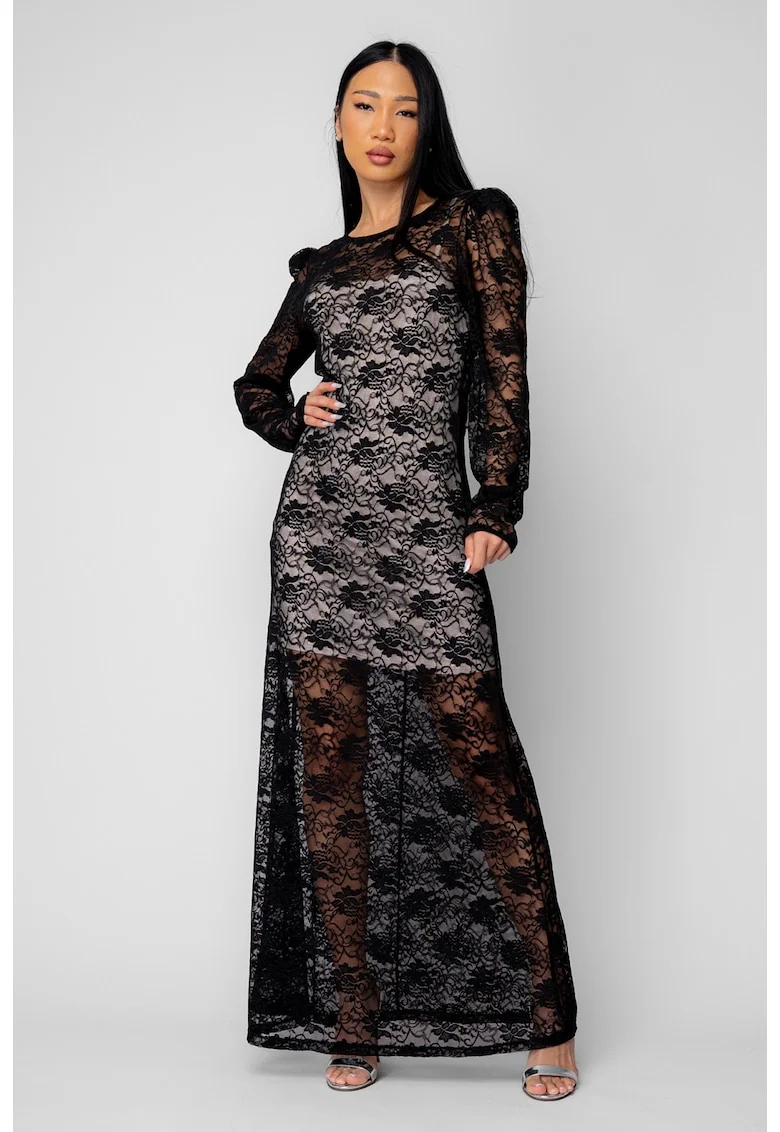 Rochie cu maneca lunga din dantela Black 20078, Negru