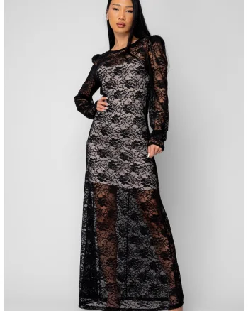 Rochie cu maneca lunga din dantela Black 20078, Negru