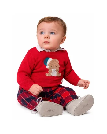 Pulover Craciun Baby  din bumbac 100% cu broderie intarsia si nasturi pe umar