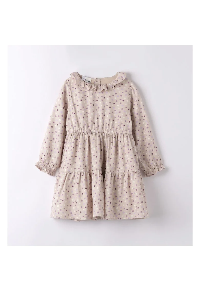 Rochie fetite cu imprimeu stelute 4.7565, bumbac, bej/mov