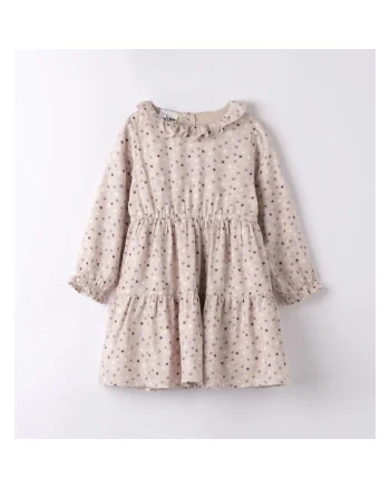 Rochie fetite cu imprimeu stelute 4.7565, bumbac, bej/mov