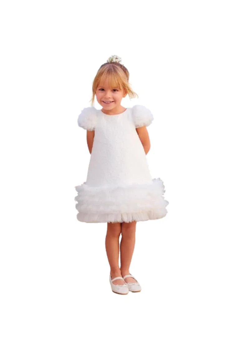 Rochie eleganta cu tul si fir auriu pentru fete, Alb