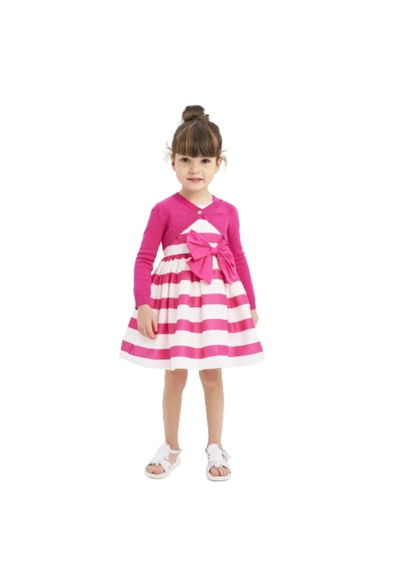 Rochie eleganta model in dungi pentru fete,  4.8317, Fucsia/Alb