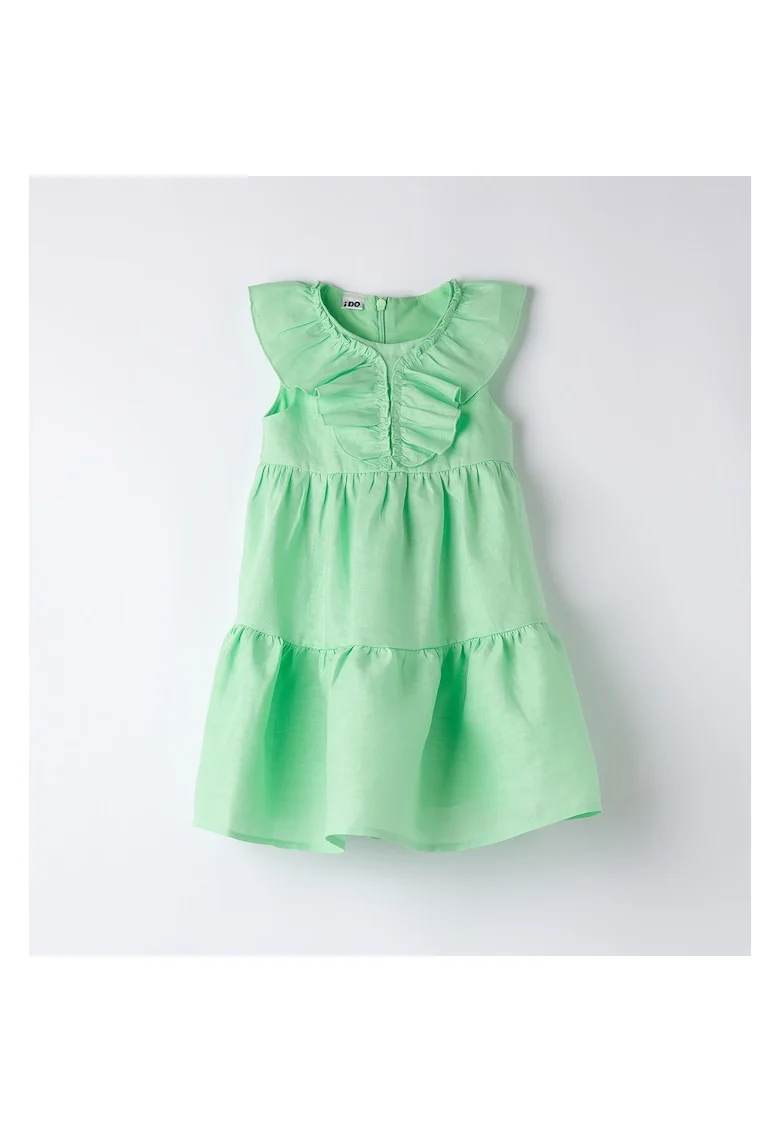 Rochie din in uni pentru fete, 4.B490, Verde