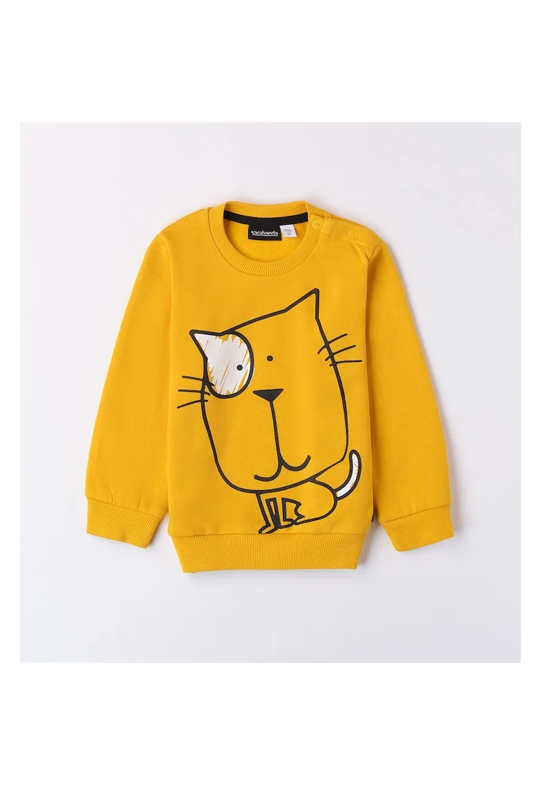 Bluza maneca lunga cu imprimeu pisica pentru baiat,  0.A035, Galben