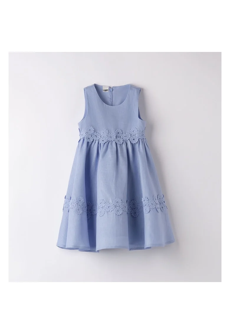 Rochie din in cu broderie pentru fete,  4.8750, Albastru, Albastru