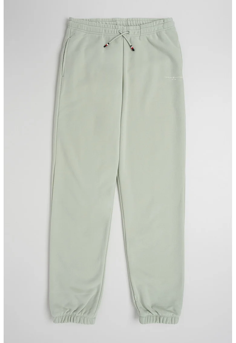 Pantaloni de trening din amestec de bumbac cu snur ajustabil, Negru/Verde pal