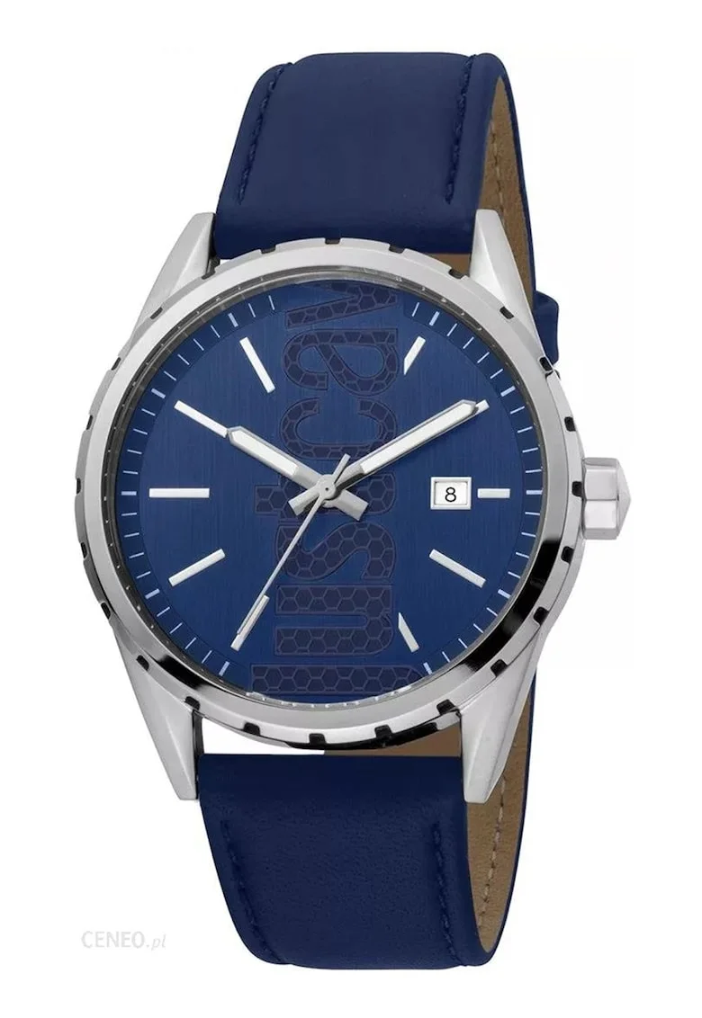 Ceas quartz cu o curea din piele, Argintiu/Bleumarin