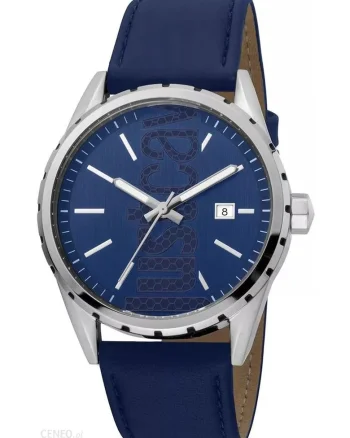 Ceas quartz cu o curea din piele, Argintiu/Bleumarin
