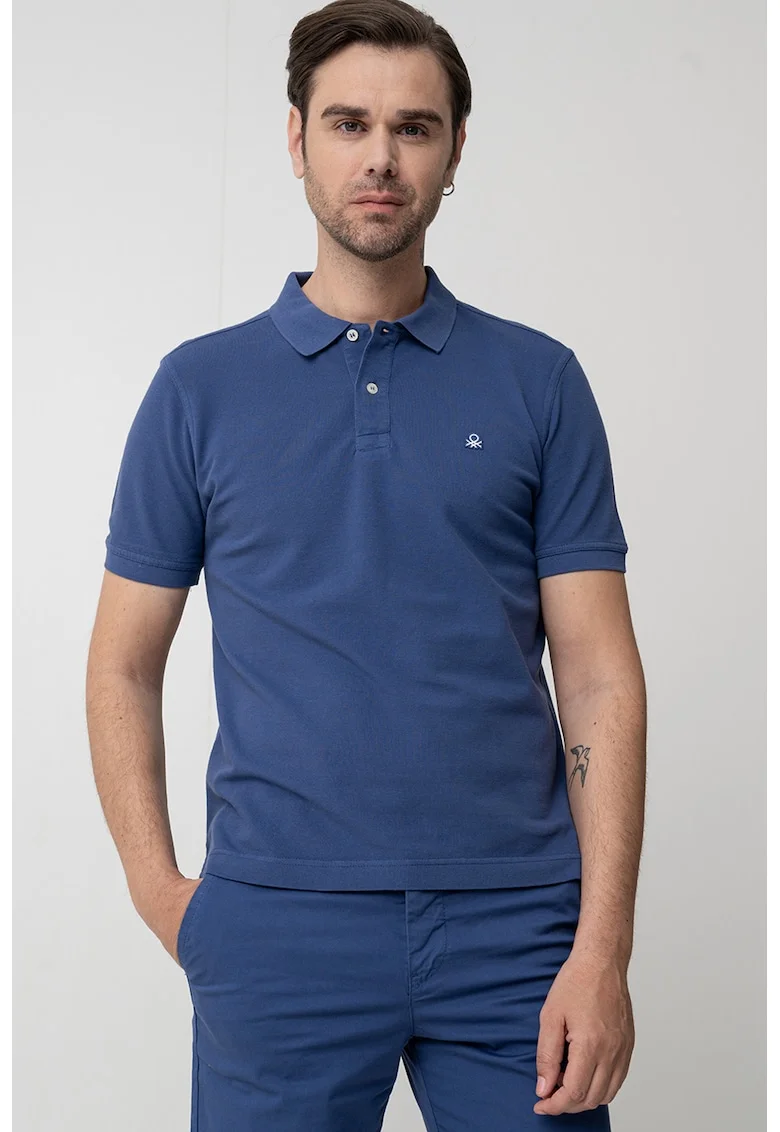 Tricou polo regular fit cu aspect pique
