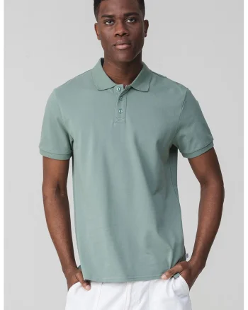 Tricou polo cu model uni, Verde pal