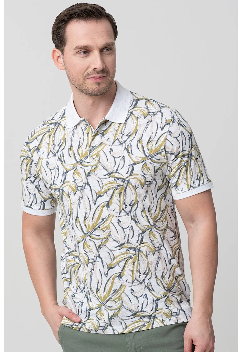 Tricou din amestec de bumbac cu imprimeu Split, Bej/Verde masliniu/Alb murdar