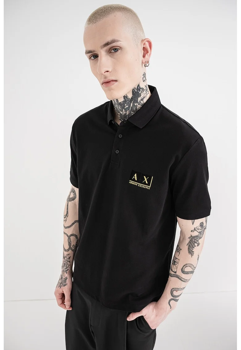 Tricou polo de bumbac cu logo, Auriu/Negru