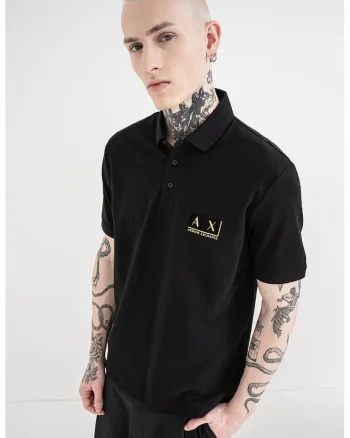Tricou polo de bumbac cu logo, Auriu/Negru