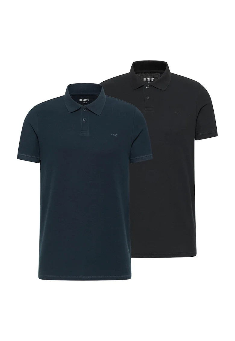 Set de tricouri polo din bumbac pique organic - 2 piese, Negru/Albastru inchis