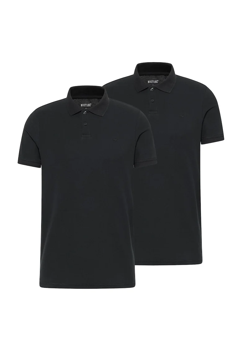 Set de tricouri polo din bumbac pique organic - 2 piese, Negru