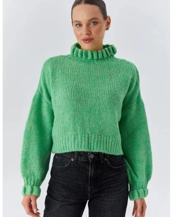 Pulover scurt,  Tricot, Guler inalt, Verde menta