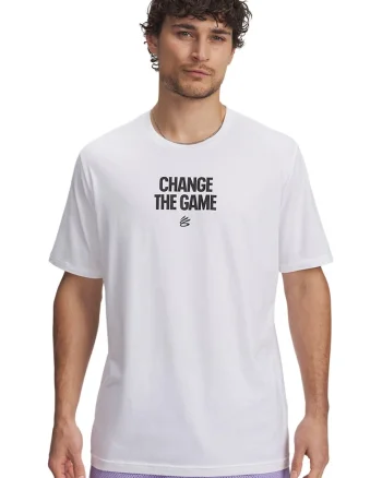 Tricou dun amestec de bumbac cu imprimeu text, pentru baschet Curry Playable, Alb/Negru
