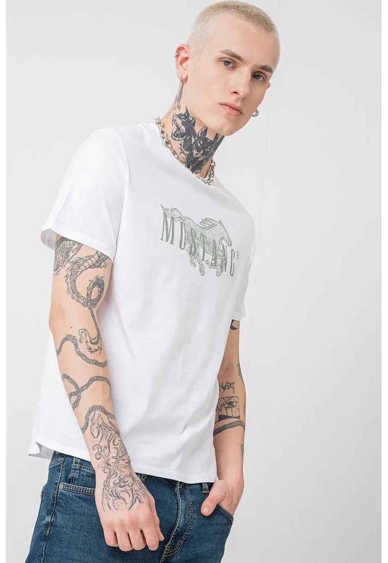Tricou regular fit cu imprimeu logo pe piept Austin, Alb/Verde pal