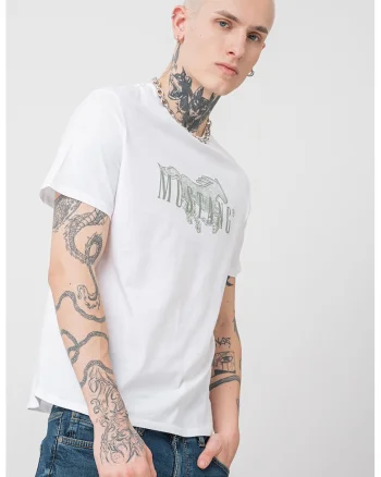 Tricou regular fit cu imprimeu logo pe piept Austin, Alb/Verde pal