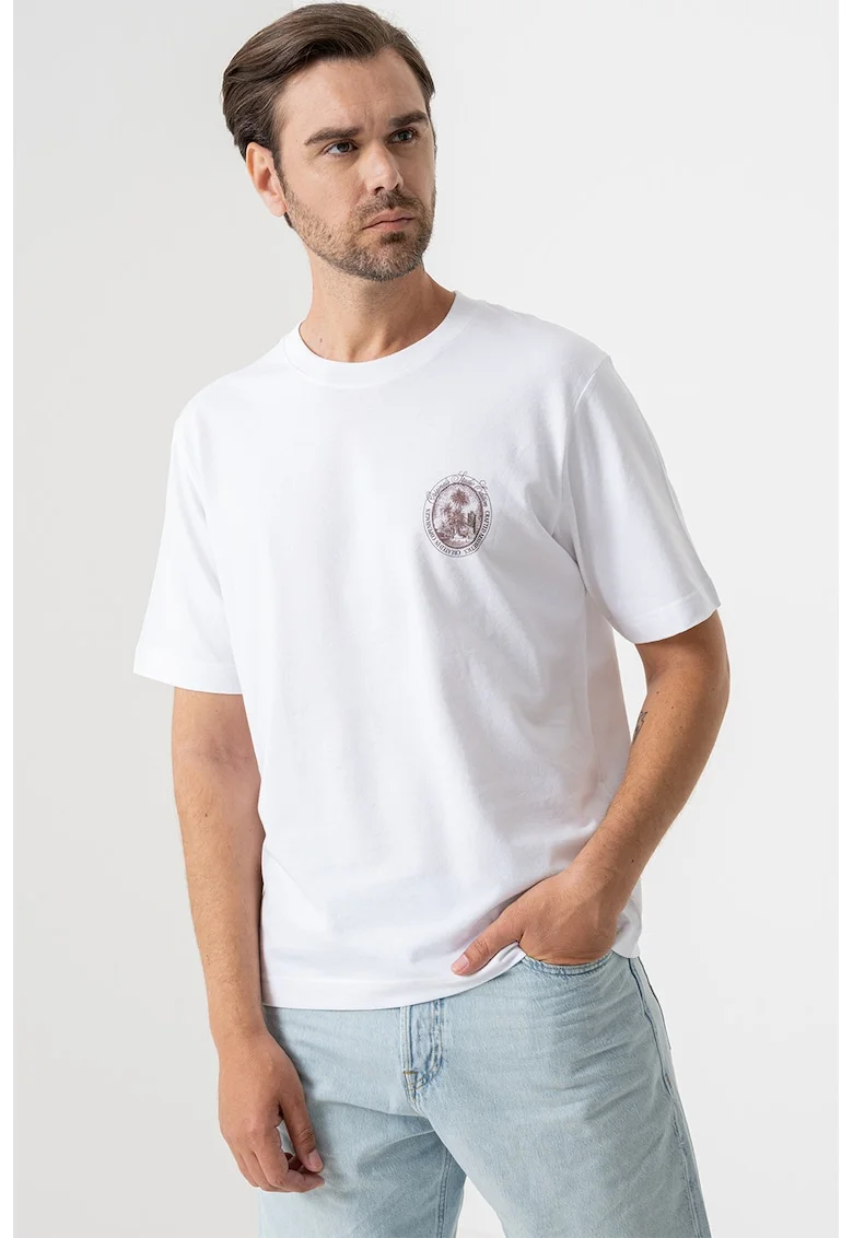 Tricou cu imprimeu pe partea din spate, Maro inchis/Galben pal/Alb optic