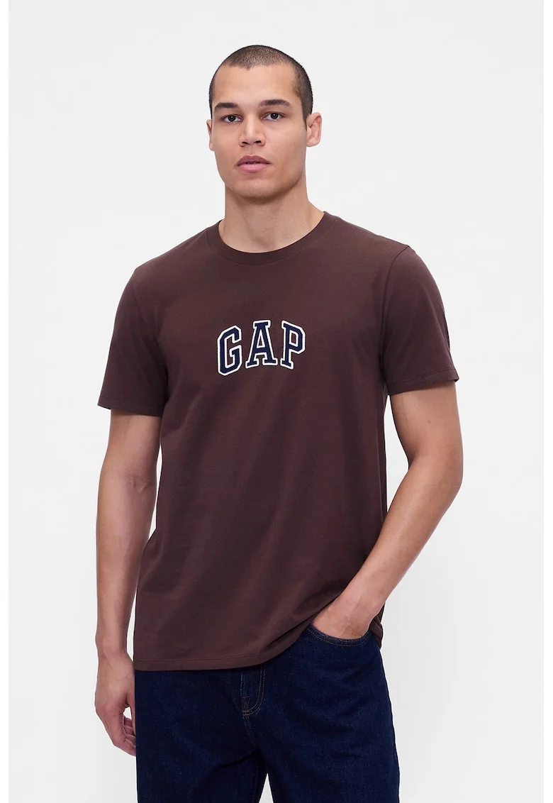 Tricou de bumbac cu logo, Maro inchis