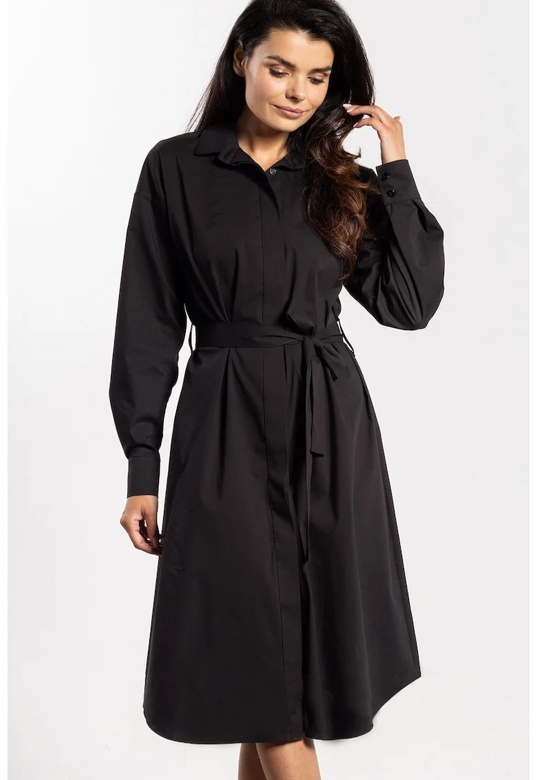 Rochie camasa midi,  A736, negru, nylon|spandex