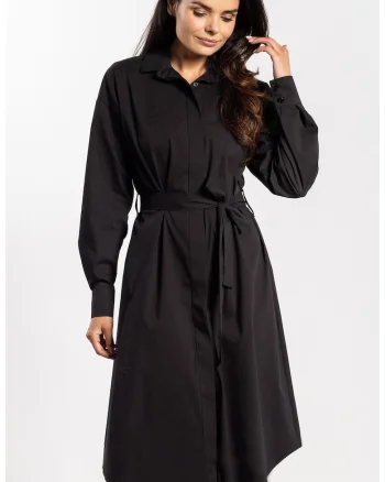 Rochie camasa midi,  A736, negru, nylon|spandex