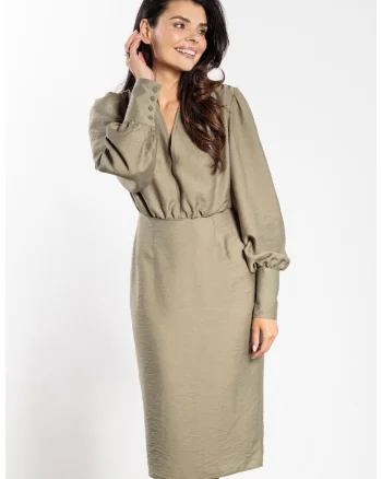 Rochie midi  A735, decolteu in V, verde, rayon|nylon