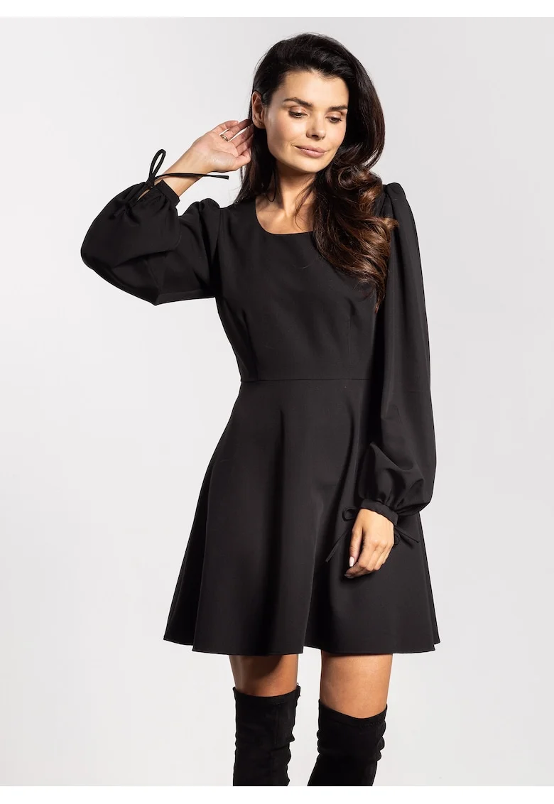 Rochie mini  A741, maneca lunga, negru, poliester|elastan