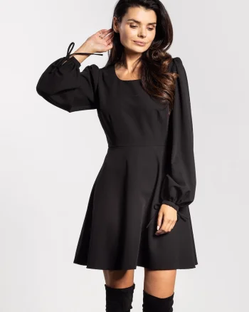 Rochie mini  A741, maneca lunga, negru, poliester|elastan