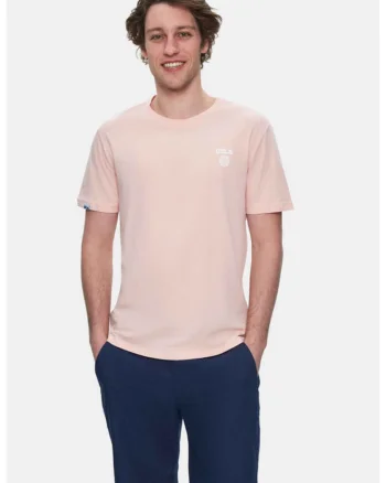 Tricou regular fit, decolteu la baza gatului, imprimeu cu logo, Roz, BASS, Roz