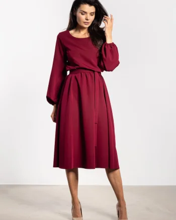 Rochie midi,  A742, Rosu
