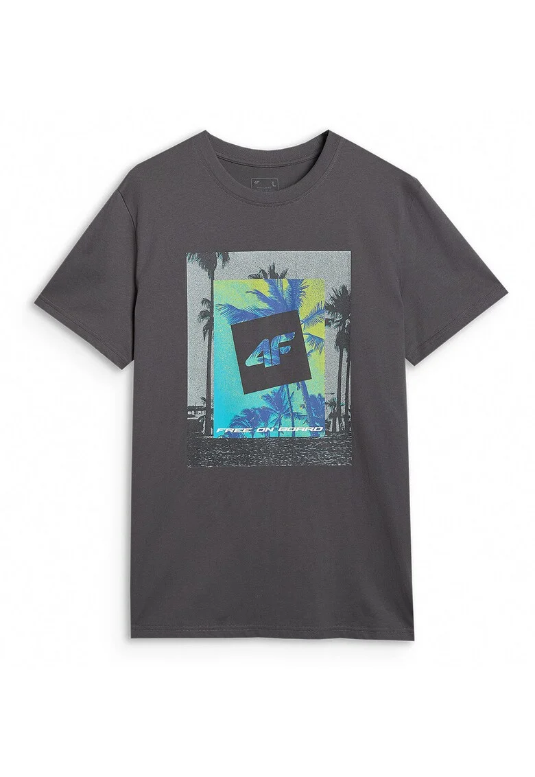 Tricou Barbati  Antracit 100% Bumbac, Imprimeu Surf, Sportstyle, Gri antracit