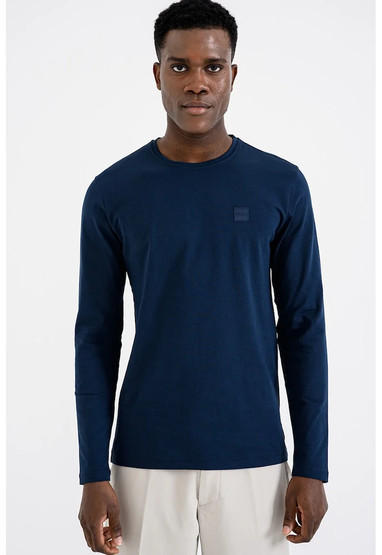 Bluza din bumbac cu aplicatie logo Tacks, Albastru/Bleumarin