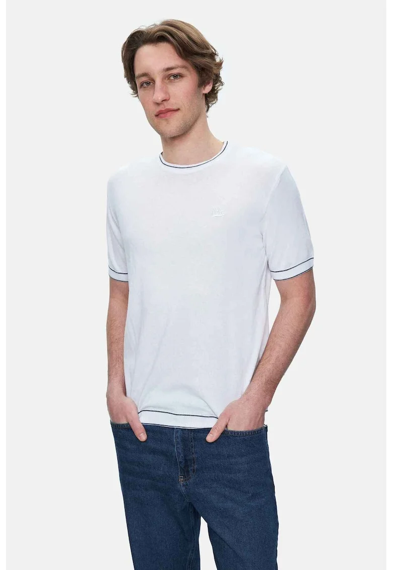 Tricou regular fit cu decolteu la baza gatului Fared, Alb