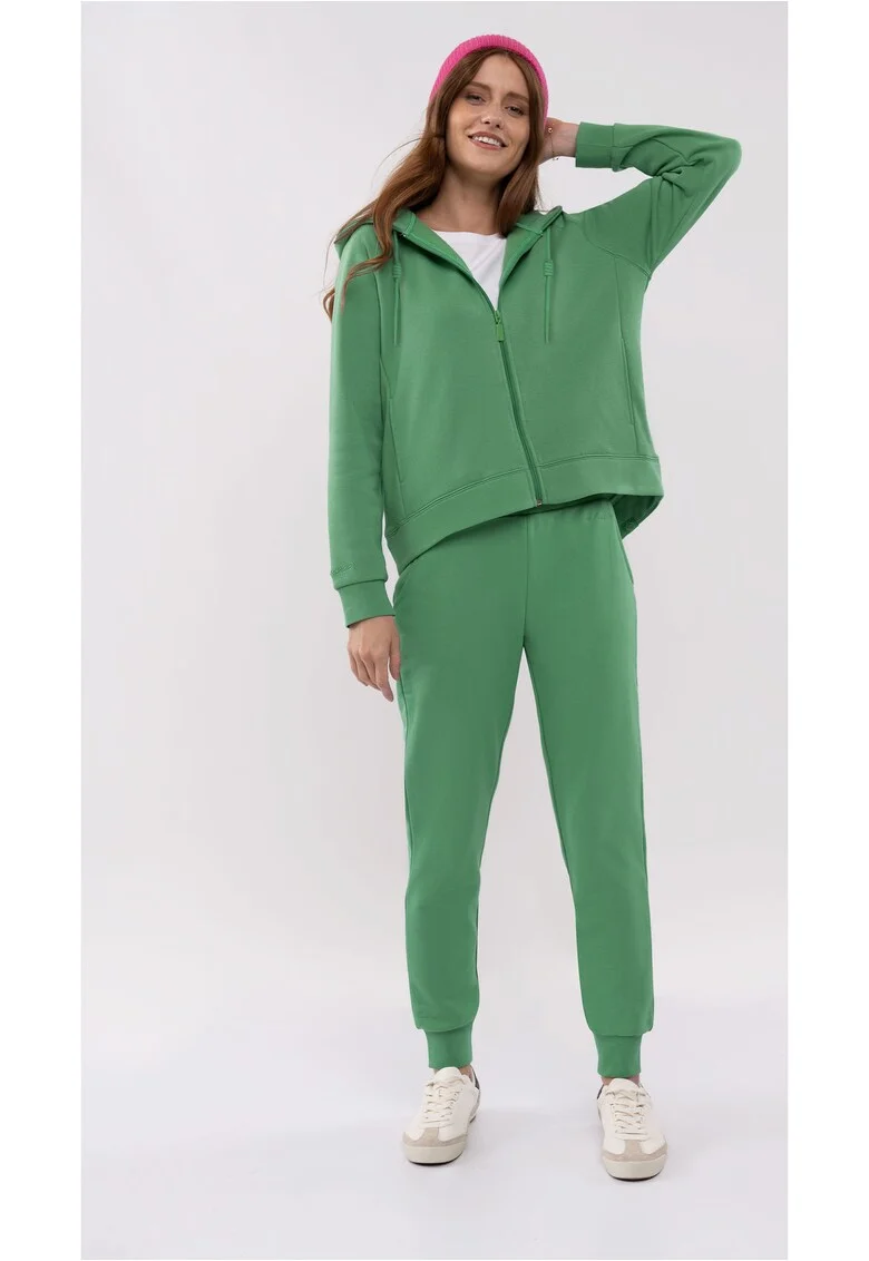 Pantaloni de trening pentru femei  N-Venis, verde, din amestec de bumbac cu snur de ajustare in talie