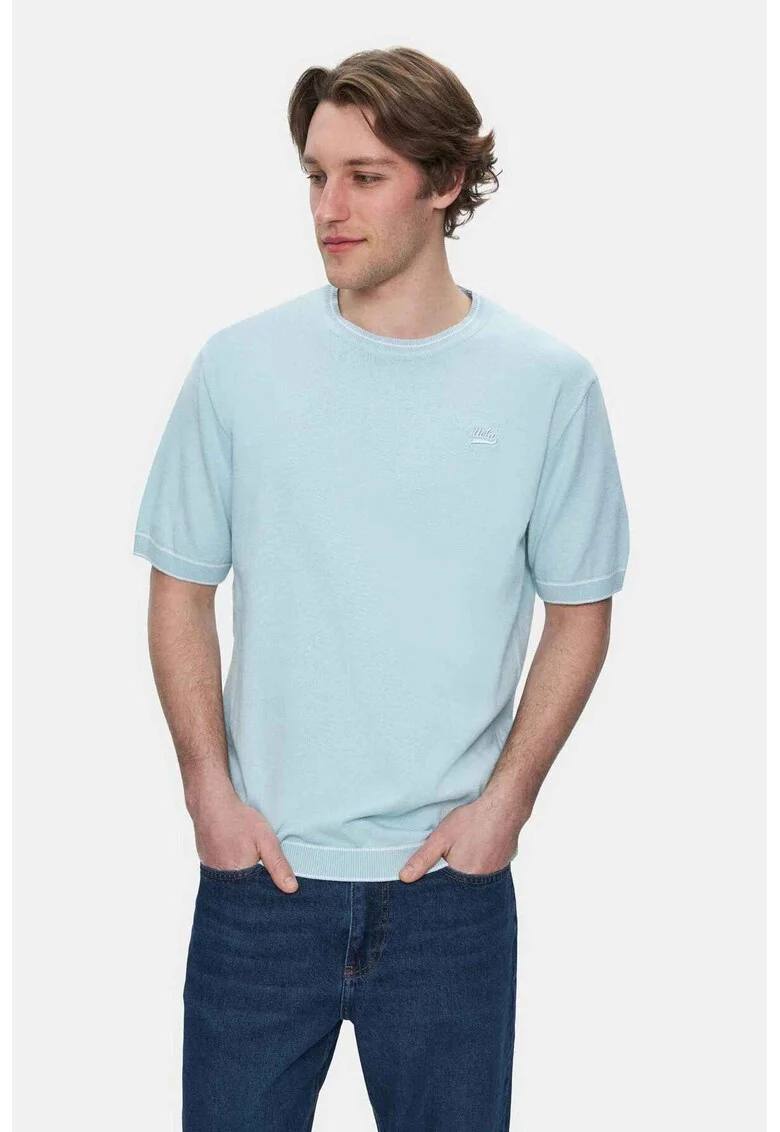 Tricou regular fit cu decolteu la baza gatului Fared, Albastru