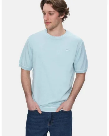 Tricou regular fit cu decolteu la baza gatului Fared, Albastru