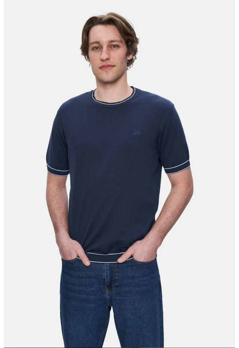Tricou regular fit cu decolteu la baza gatului Fared, Bleumarin