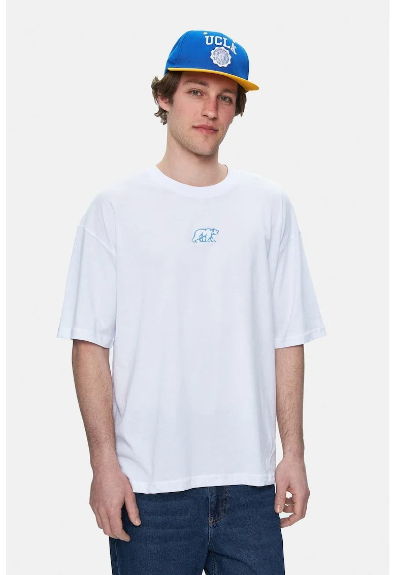 Tricou regular fit, decolteu la baza gatului, imprimeu cu logo, Alb, SINCLAIR, Alb