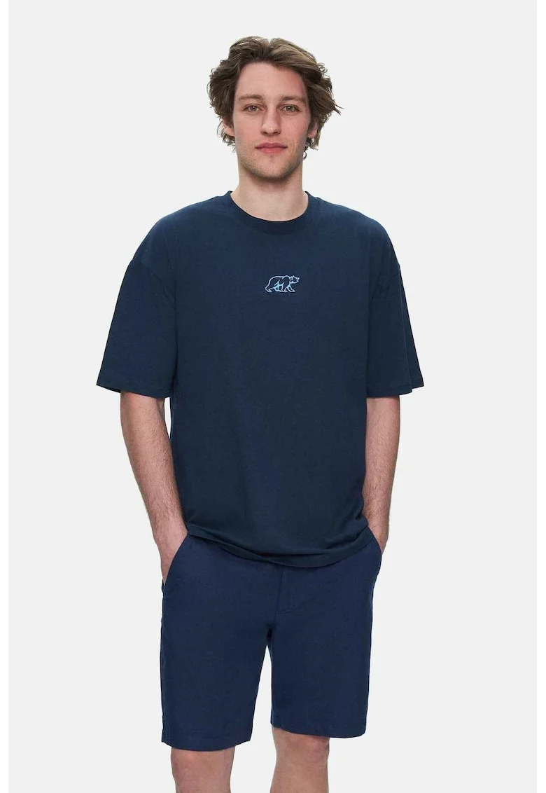 Tricou regular fit, decolteu la baza gatului, imprimeu cu logo, Bleumarin, SINCLAIR, Bleumarin