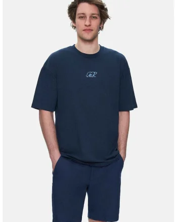 Tricou regular fit, decolteu la baza gatului, imprimeu cu logo, Bleumarin, SINCLAIR, Bleumarin