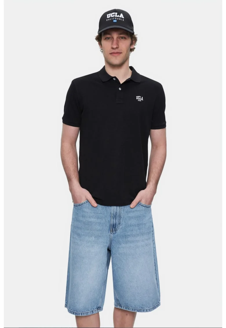 Tricou polo cu logo discret Lakes, Negru