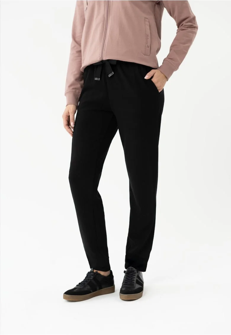 Pantaloni de trening cu croiala dreapta, din bumbac,  N-Milla, negru, Negru
