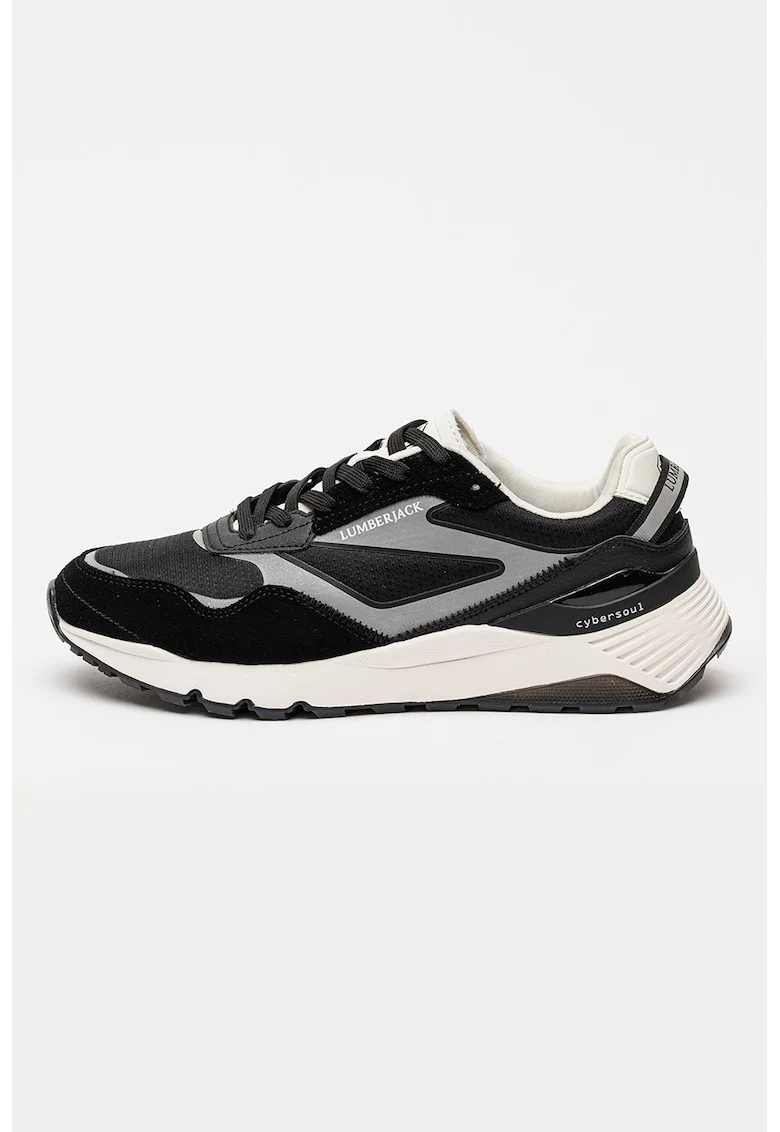 Pantofi sport cu garnituri din piele intoarsa Cyber, Negru/Alb murdar