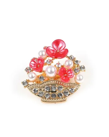 Brosa martisor cos auriu cu flori roz