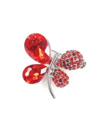 Brosa martisor fluture argintiu cu pietre rosii